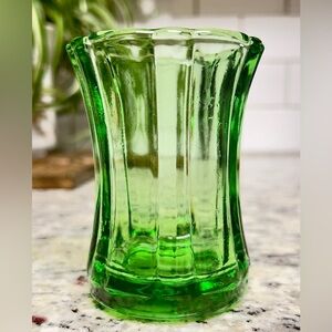 VINTAGE Uranium Glass Ribbed Votive Handmade in Mexico GREEN Glow Glass UV